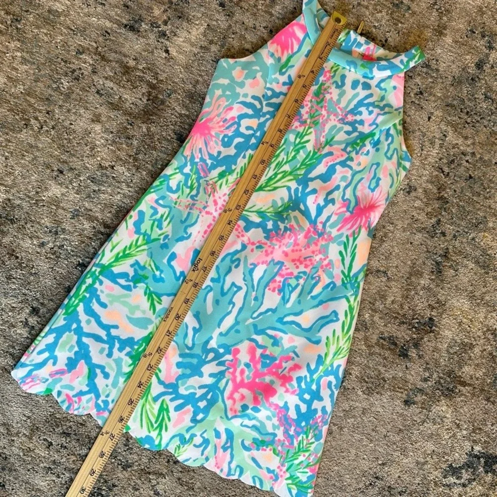 Lilly Pulitzer Sophelia Shift Dress Colorful Coral Bay Print Girls Size 10 EUC